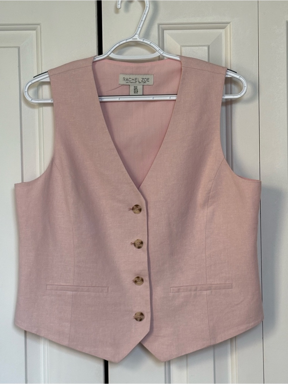 Rachel Zoe Soft Pink Tailored Linen-Blend Button-Front Vest Waistcoat Size 8